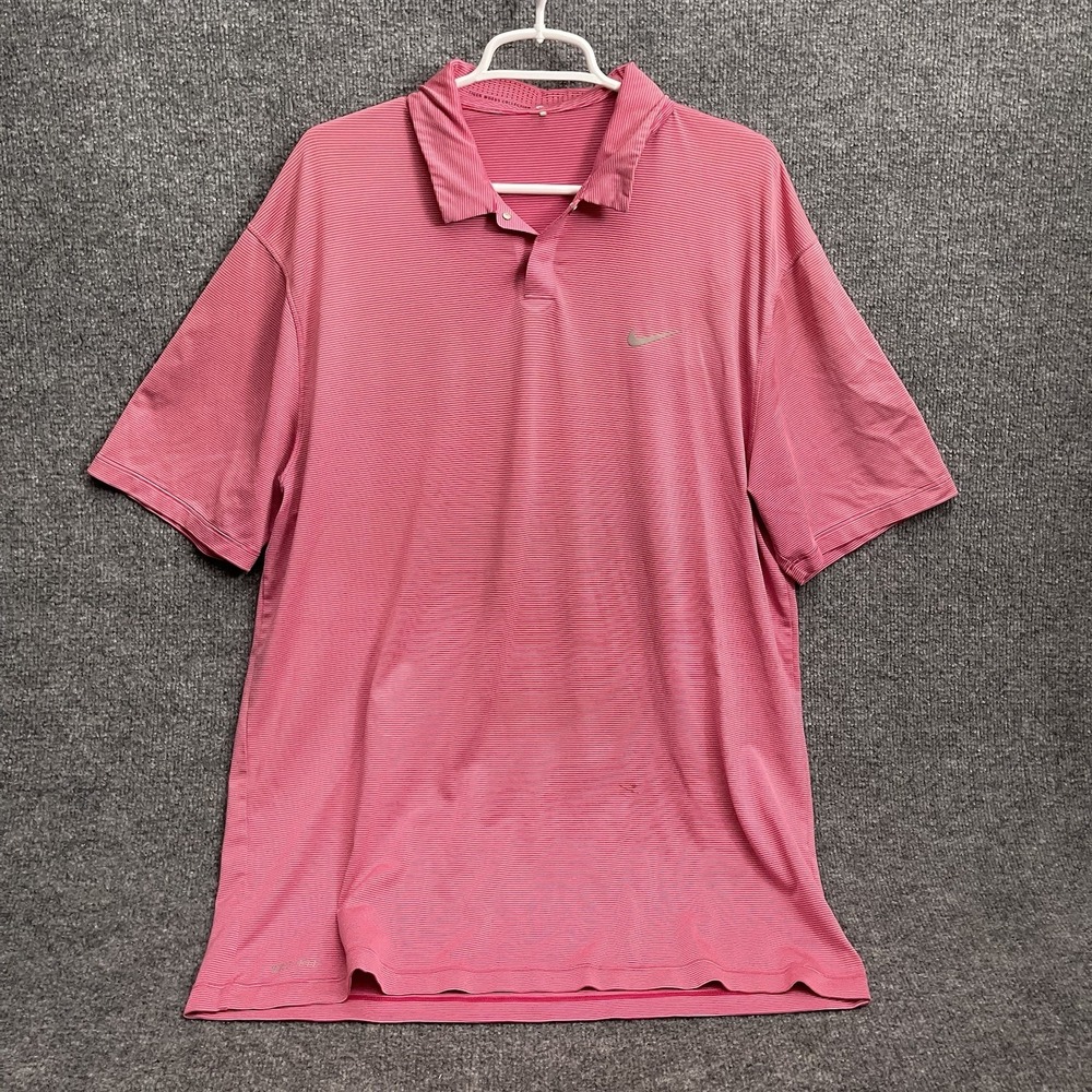 Nike Tiger Woods Golf Polo Shirt Mens Sz L Pink Short Sleeve Striped
